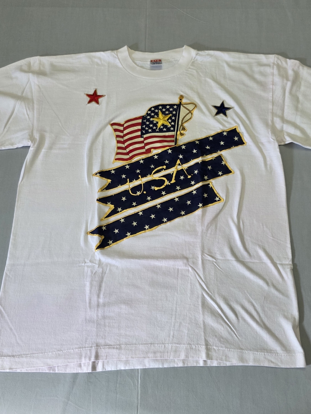 BYC Men's USA Flag Graphic Embroidered Crewneck T-shirt Size XL